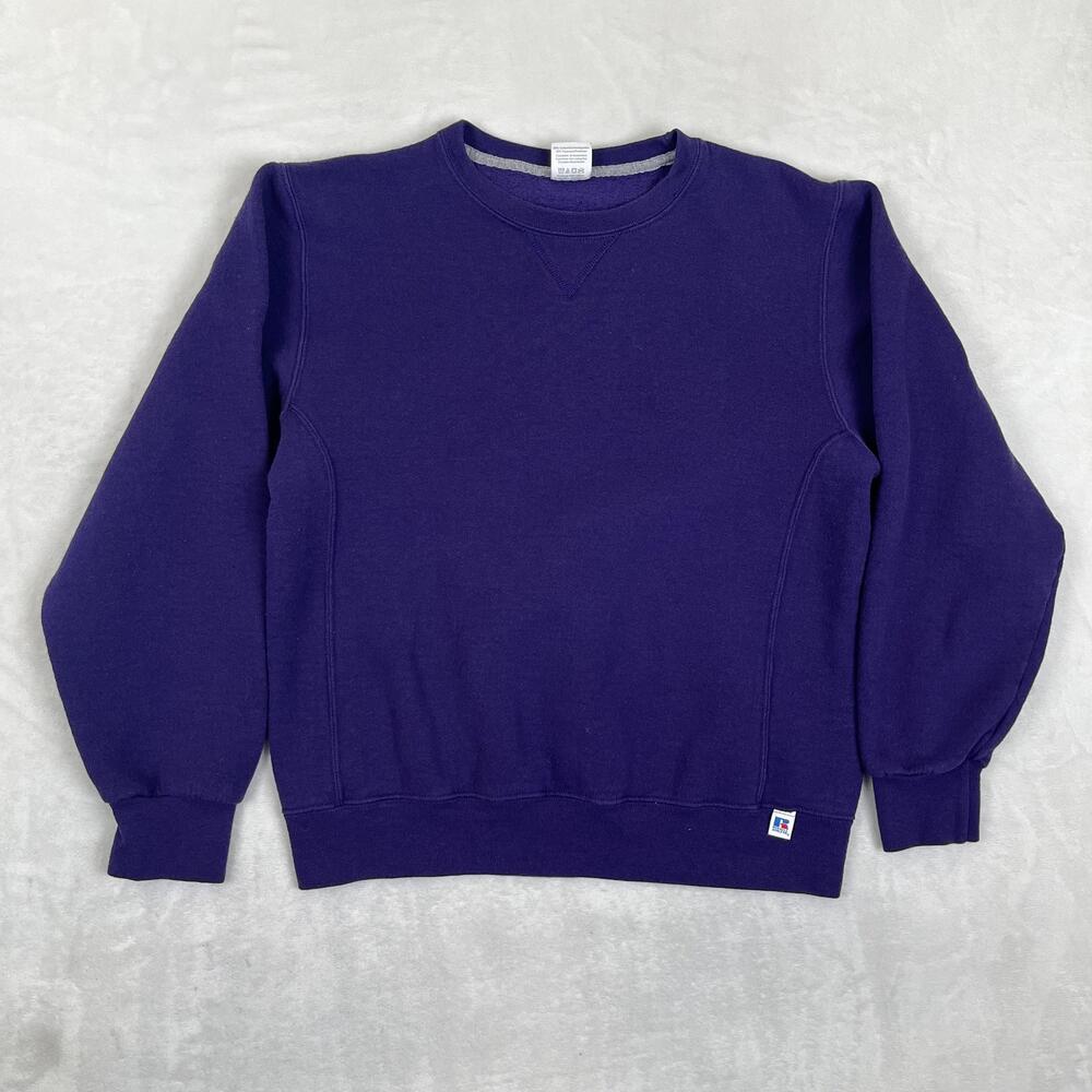 Vintage Russell Athletic Sweatshirt Mens Medium Purple Blank Fleece Crewneck